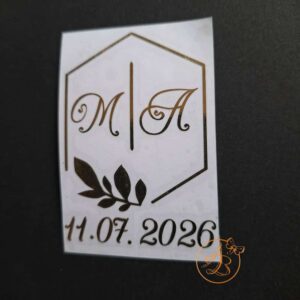 Stickere pentru pahare cu initiale in chenar subtire, si data