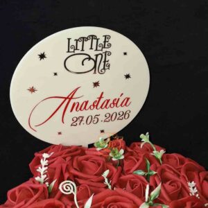 Topper plexiglass alb personalizat cu sticker, pentru bebe