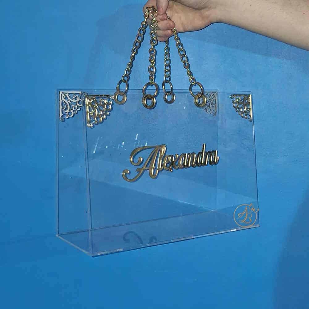 Poseta, geanta mare din plexiglass transparent cu maner auriu - imagine 23