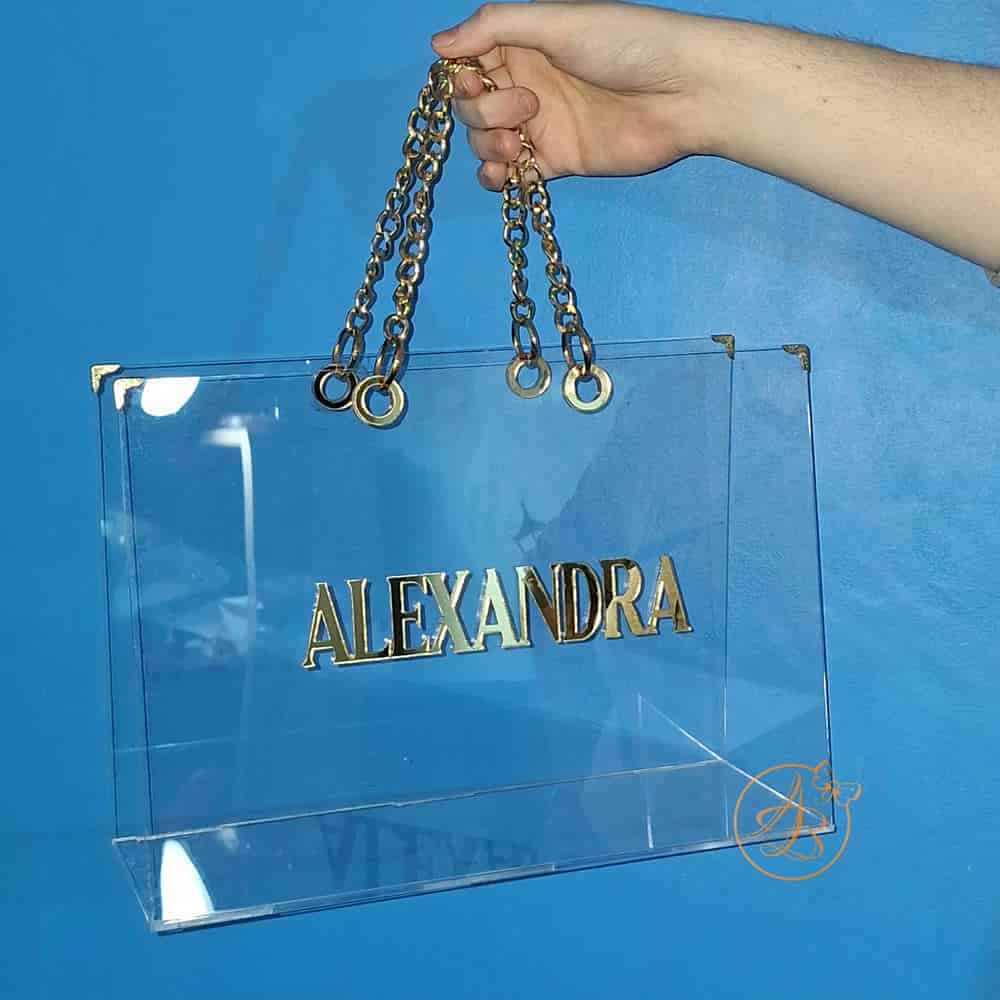 Poseta, geanta mare din plexiglass transparent cu maner auriu - imagine 18