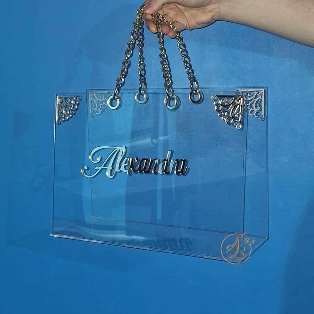Poseta, geanta mare din plexiglass transparent cu maner auriu - imagine 22