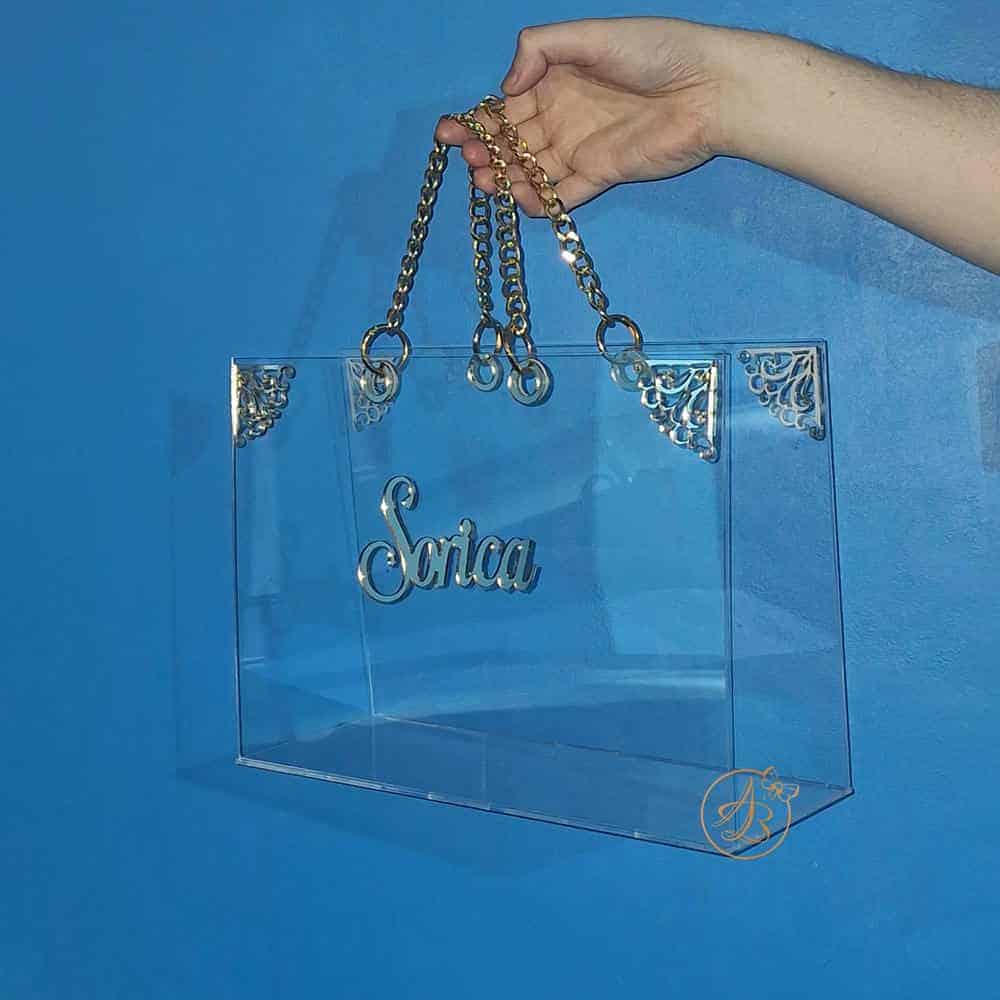 Poseta, geanta mare din plexiglass transparent cu maner auriu - imagine 20