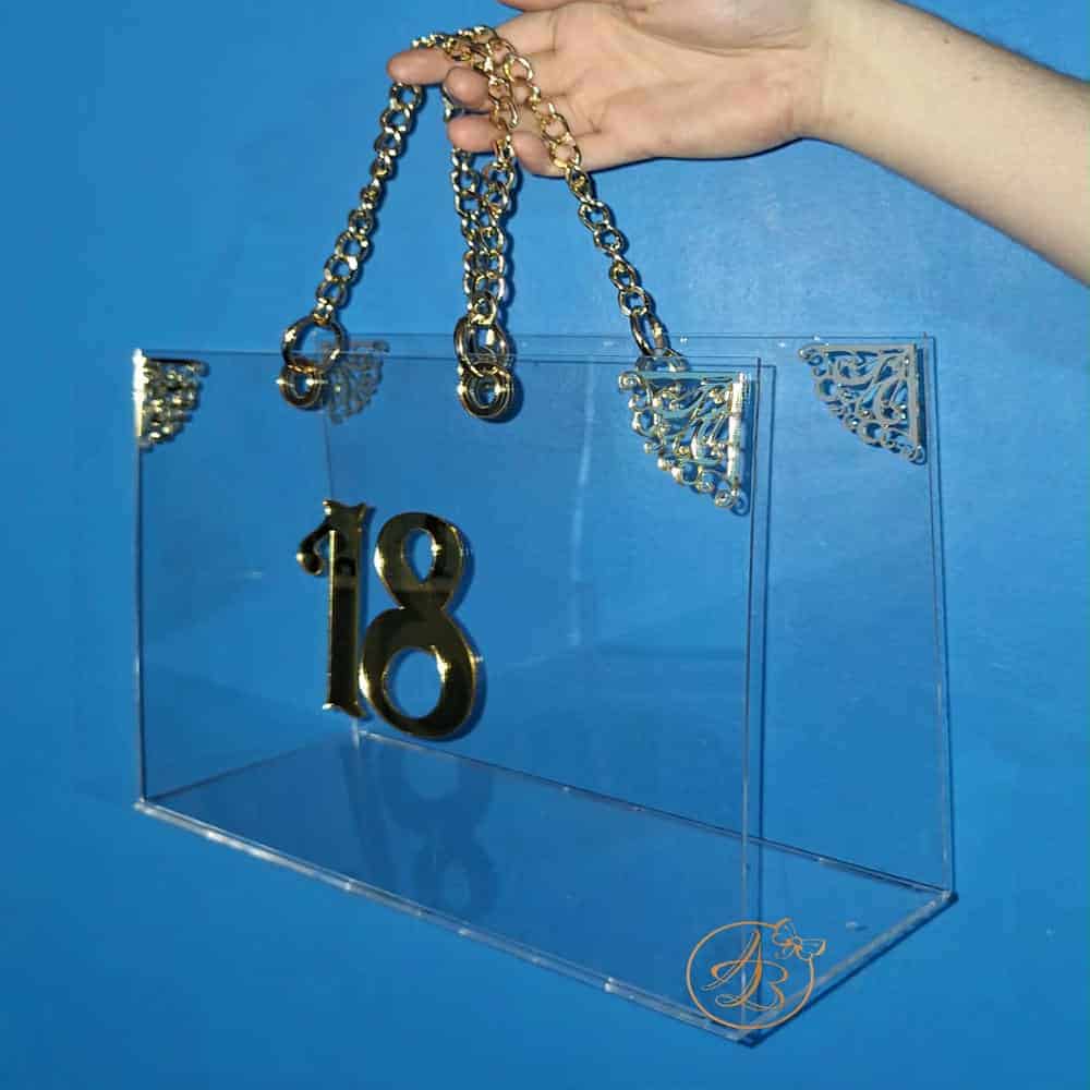 Poseta, geanta mare din plexiglass transparent cu maner auriu - imagine 16
