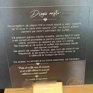 Placa plexiglass mare gravata, cu suport lemn