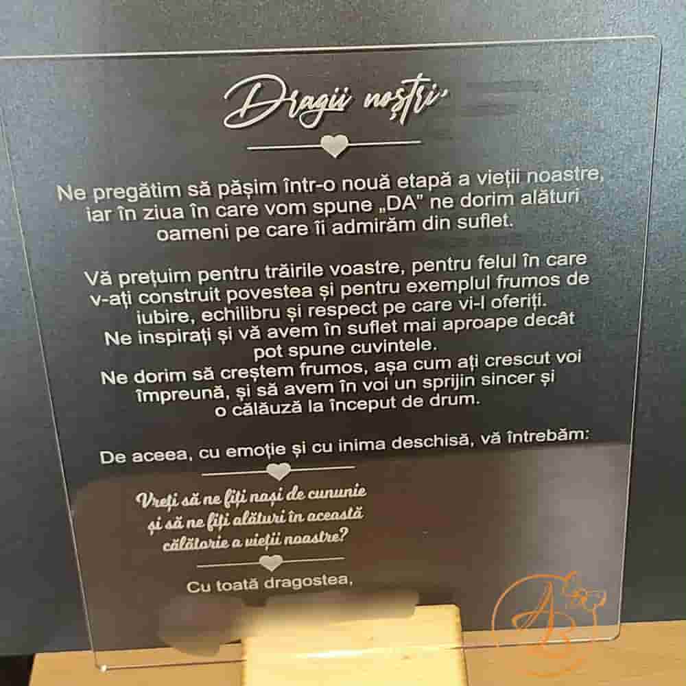 Placa plexiglass mare gravata, cu suport lemn
