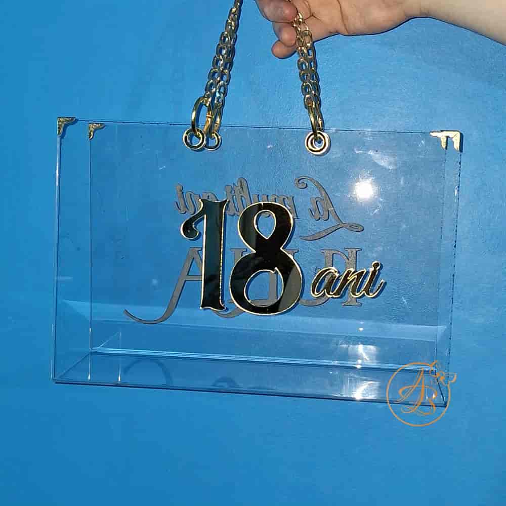 Poseta, geanta medie din plexiglass transparent cu text pe ambele laturi - imagine 5