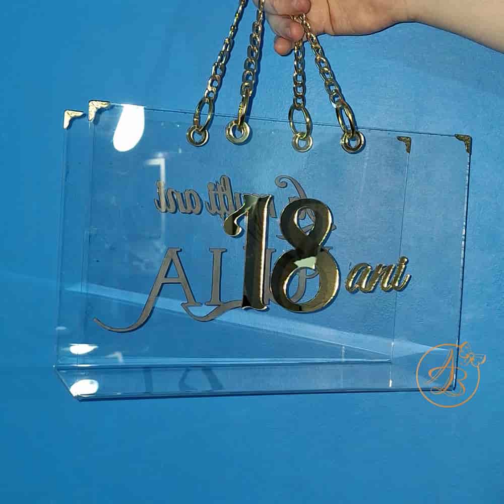Poseta, geanta medie din plexiglass transparent cu text pe ambele laturi - imagine 3