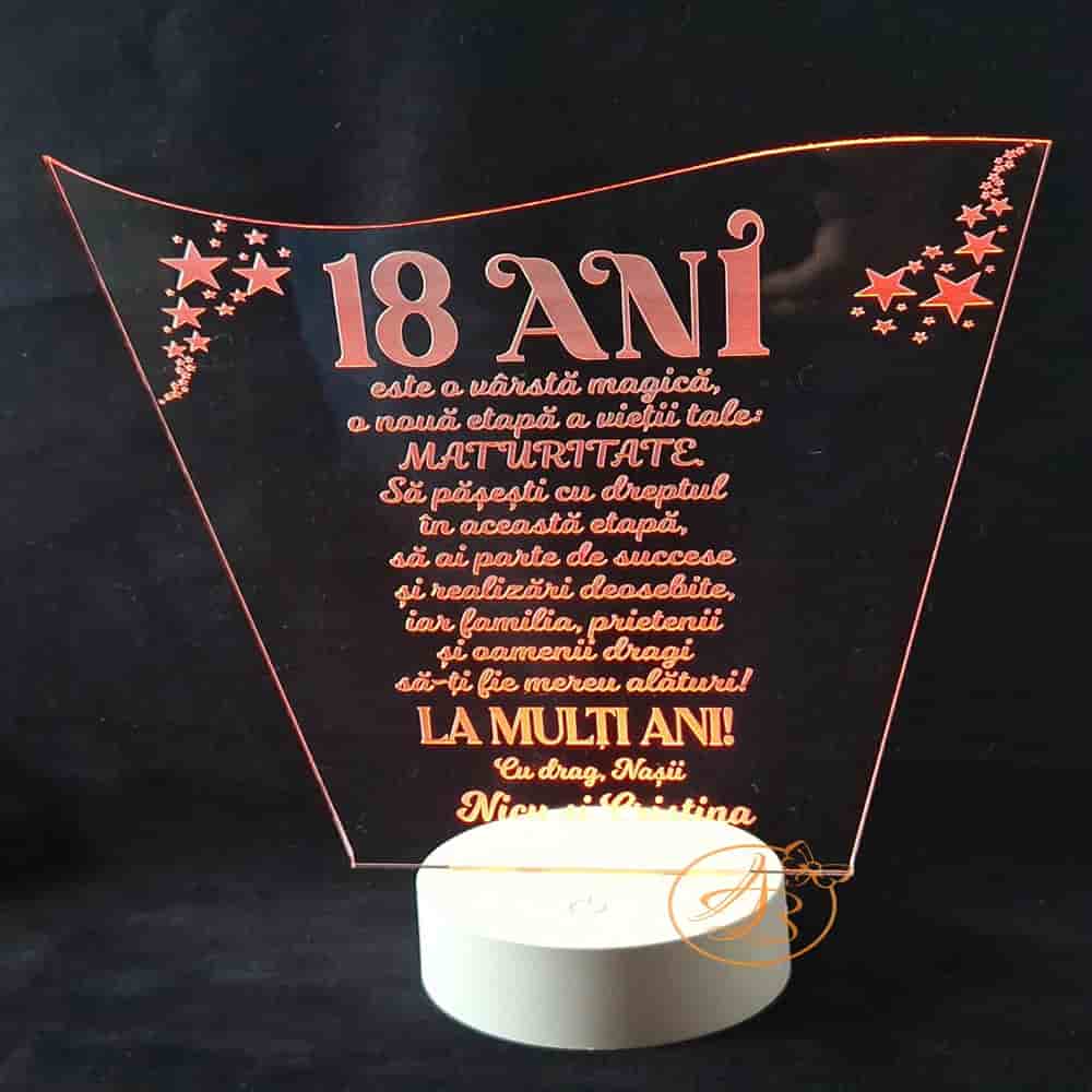 Decor trofeu gravat pentru majorat, 18 ani cu leduri colorate - imagine 4