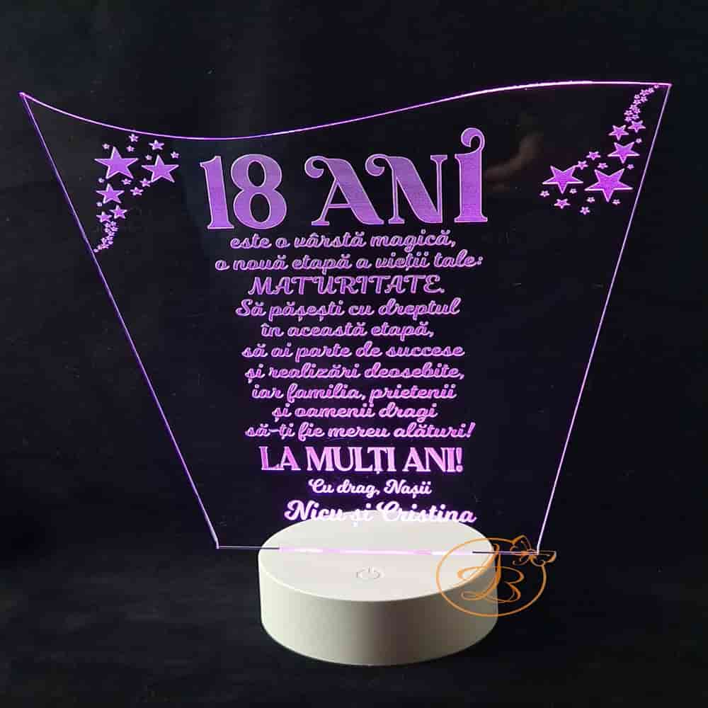 Decor trofeu gravat pentru majorat, 18 ani cu leduri colorate - imagine 2