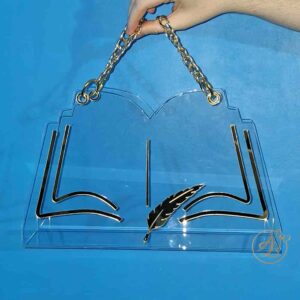 Poseta, geanta medie din plexiglass transparent forma carte