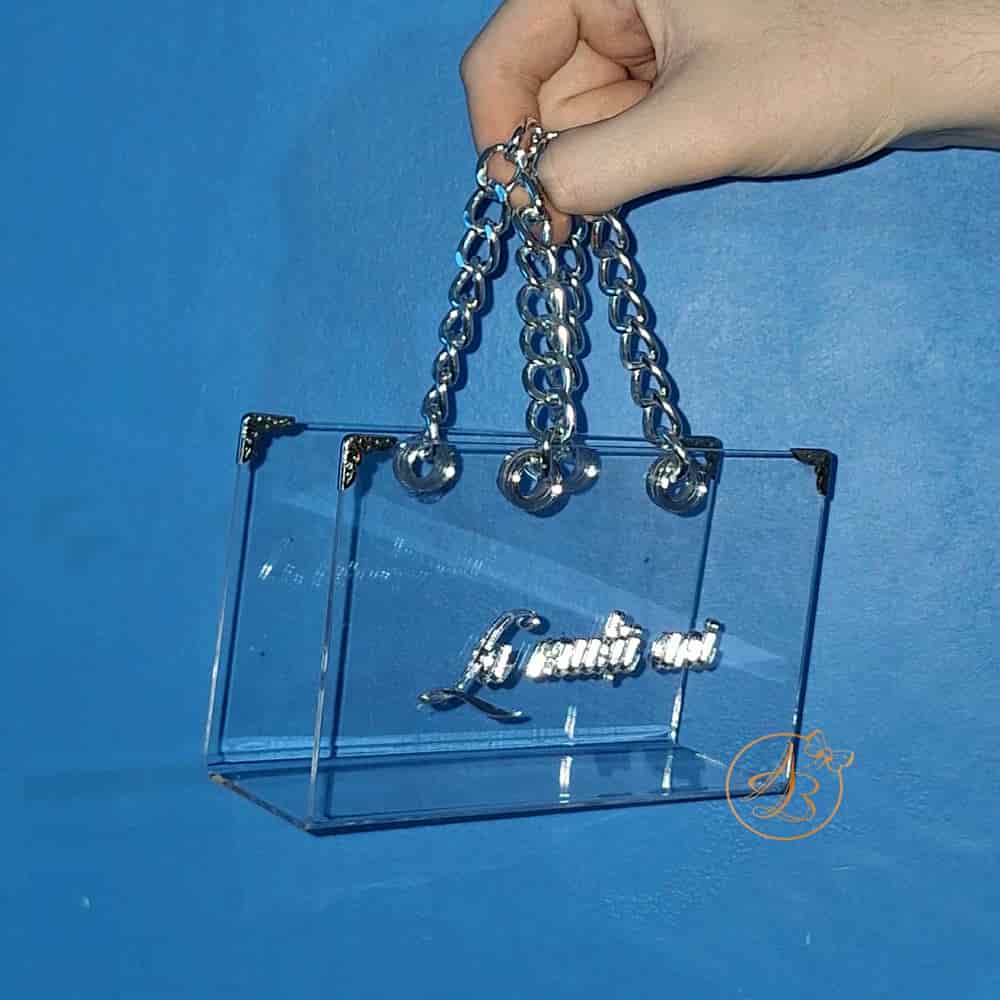 Poseta, geanta mica din plexiglass transparent cu maner argintiu - imagine 2