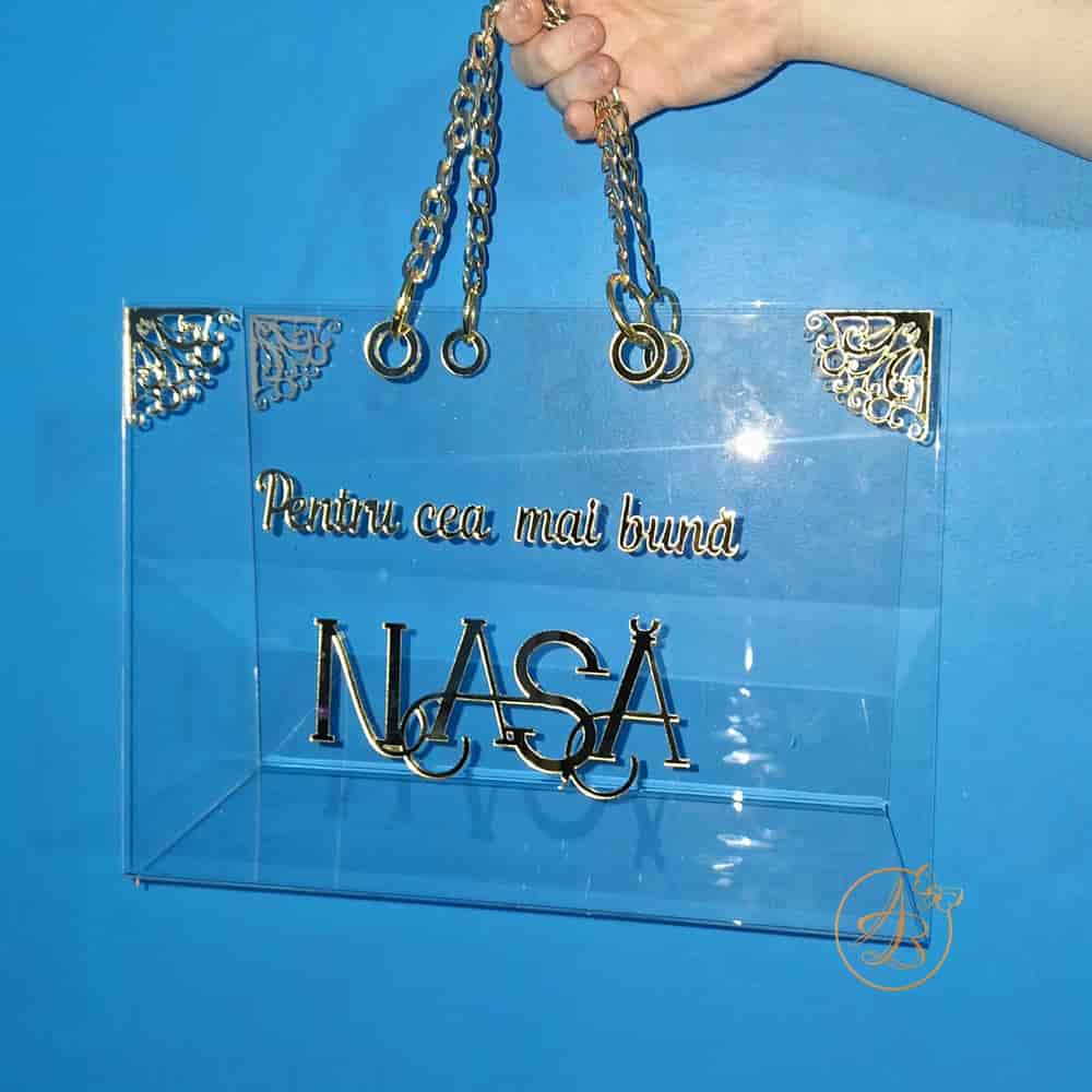 Poseta, geanta mare din plexiglass transparent cu maner auriu - imagine 23