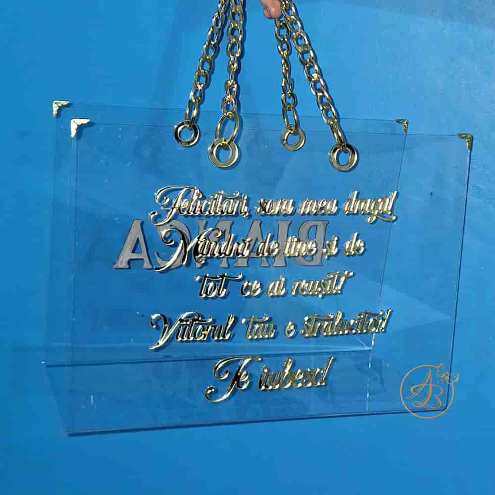 Poseta, geanta mare din plexiglass transparent cu text pe ambele parti - imagine 7