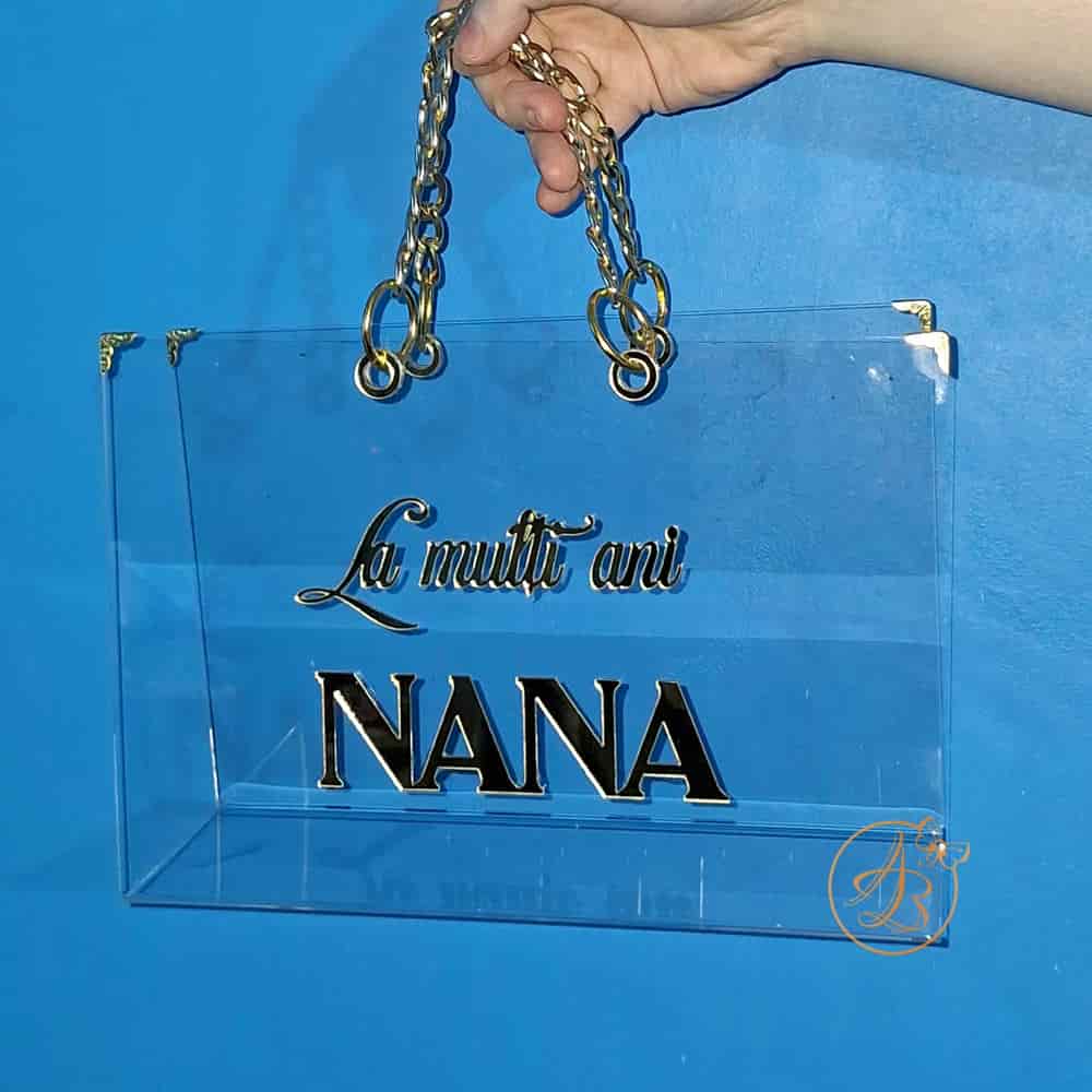 Poseta, geanta mijlocie din plexiglass transparent cu maner auriu - imagine 9
