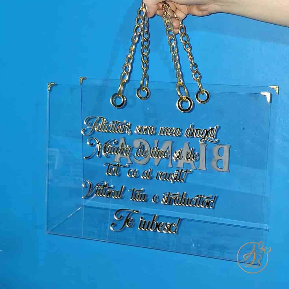 Poseta, geanta mare din plexiglass transparent cu text pe ambele parti - imagine 6