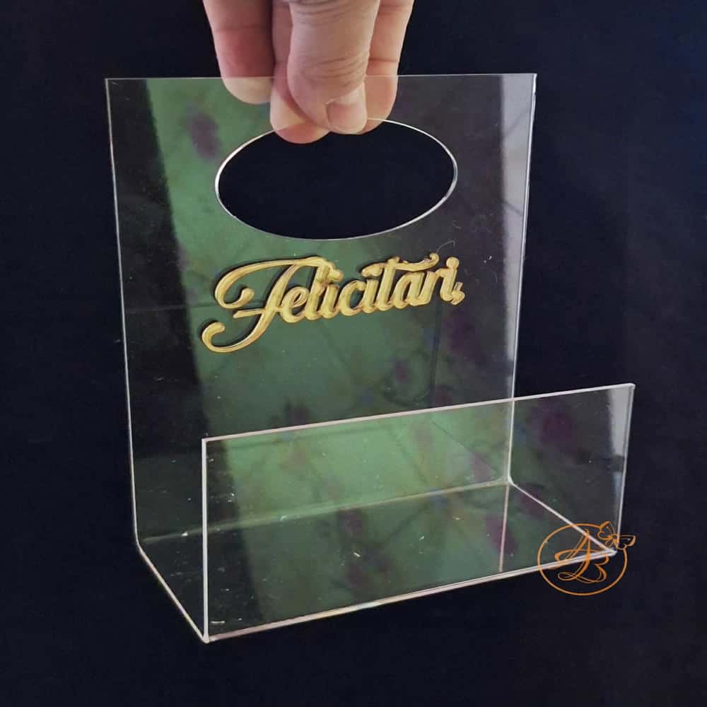 Suport mic cu maner din plexiglass transparent - imagine 3