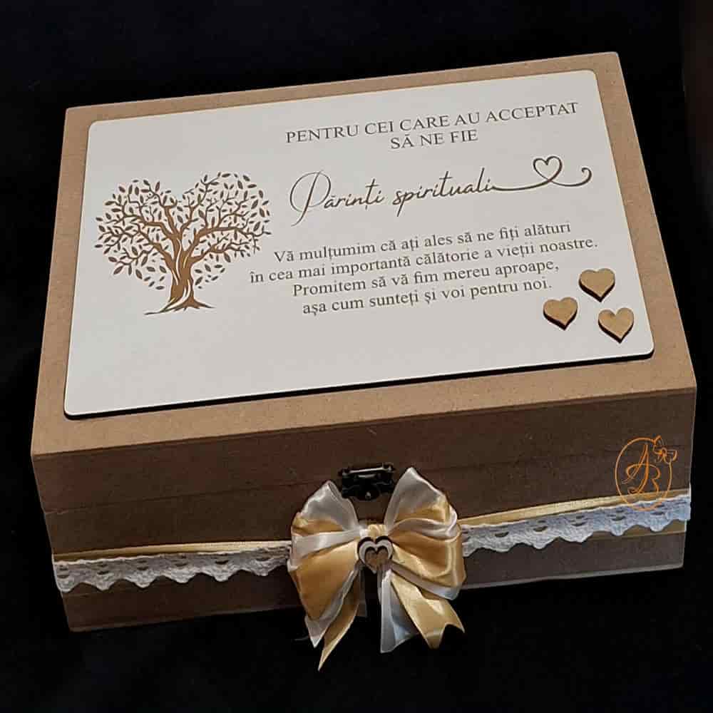 Cutie natur, cadou de multumire pentru nasi, cu placute gravate - imagine 4