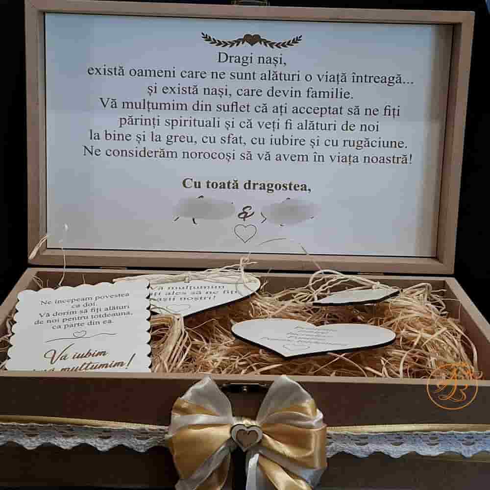 Cutie natur, cadou de multumire pentru nasi, cu placute gravate - imagine 3