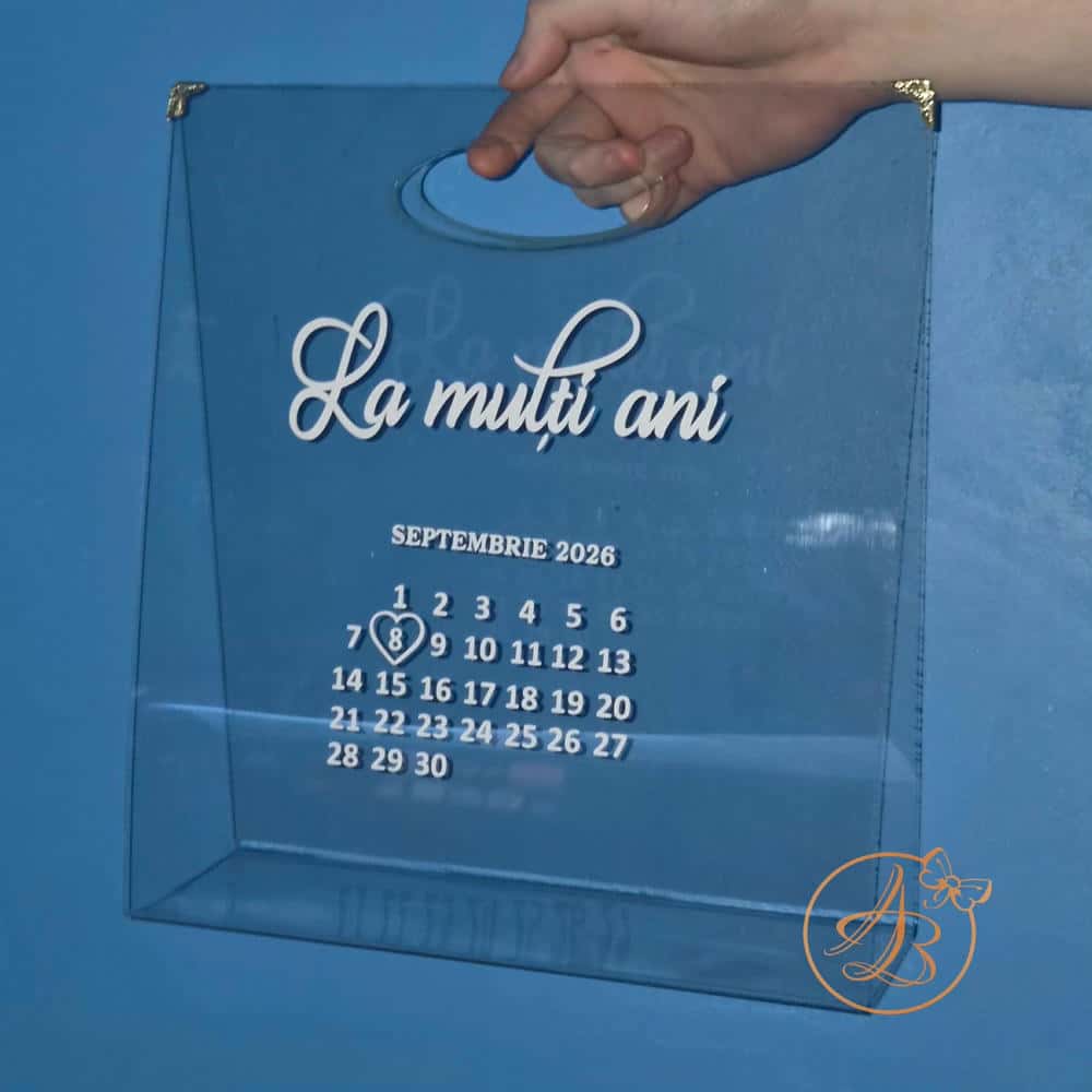 Poseta, geanta mare din plexiglass transparent flexibil, cu text si calendar - imagine 2