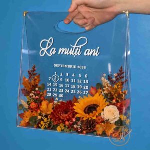 Poseta, geanta mare din plexiglass transparent flexibil, cu text si calendar