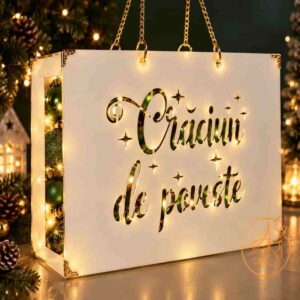 Poseta, geanta medie plexiglass alb Craciun de poveste
